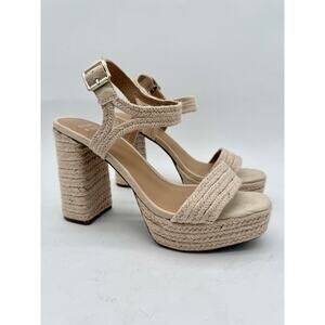 Crown & Ivy Tamara Espadrille Platform Block Heel Sandals Beige Braided Size 8.5